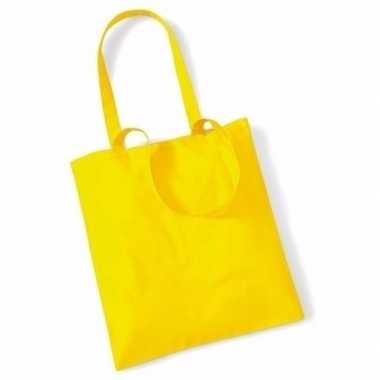 60x katoenen schoudertassen draagtasje geel 42 x 38 cm