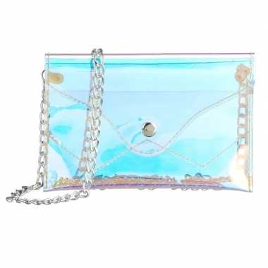 Schoudertasje/handtasje metallic parelmoer 18 cm