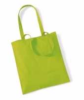 100x katoenen schoudertassen draagtasjes lime groen 42 x 38 cm