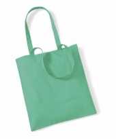 100x katoenen schoudertassen draagtasjes mint groen 42 x 38 cm