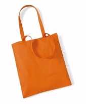 100x katoenen schoudertassen draagtasjes oranje 42 x 38 cm