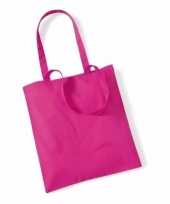 10x katoenen schoudertassen draagtasjes fuchsia 42 x 38 cm