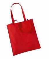 10x katoenen schoudertassen draagtasjes rood 42 x 38 cm