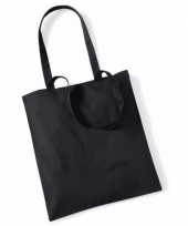 10x katoenen schoudertassen draagtasjes zwart 42 x 38 cm