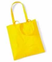 20x katoenen schoudertassen draagtasje geel 42 x 38 cm