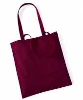 30x katoenen schoudertassen draagtasje bordeaux rood 42 x 38 cm