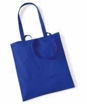 30x katoenen schoudertassen draagtasjes kobaltblauw 42 x 38 cm