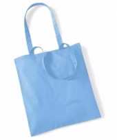 40x katoenen schoudertassen draagtasjes lichtblauw 42 x 38 cm
