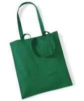 60x katoenen schoudertassen draagtasjes groen 42 x 38 cm