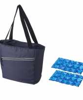 Grote koeltas draagtas schoudertas blauw met 2 stuks flexibele koelelementen 20 liter