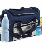 Grote koeltas schoudertas blauw zilver 36 x 22 x 30 cm 21 liter