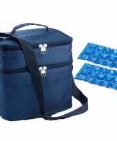 Koeltas draagtas schoudertas blauw met 2 stuks flexibele koelelementen 13 liter