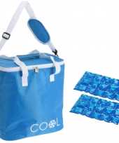 Koeltas draagtas schoudertas blauw met 2 stuks flexibele koelelementen 18 liter