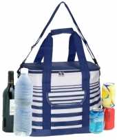 Koeltas draagtas schoudertas blauw wit gestreept 28 x 18 x 29 cm 12 liter
