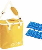 Koeltas draagtas schoudertas geel met 2 stuks flexibele koelelementen 18 liter