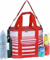 Koeltas draagtas schoudertas rood wit gestreept 28 x 18 x 29 cm 12 liter