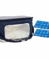 Koeltas schoudertas blauw zilver met 2 stuks flexibele koelelementen 18 liter