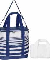 Koeltassen set draagtas schoudertas blauw wit 24 en 4 liter