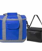 Koeltassen set draagtas schoudertas blauw zwart 22 en 4 liter