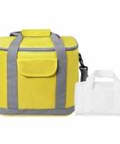 Koeltassen set draagtas schoudertas geel wit 22 en 4 liter