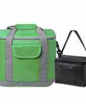 Koeltassen set draagtas schoudertas groen zwart 22 en 4 liter