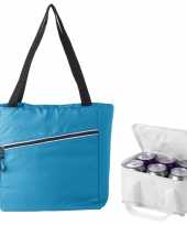 Koeltassen set draagtas schoudertas lichtblauw wit 20 en 4 liter