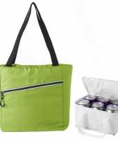 Koeltassen set draagtas schoudertas lime groen wit 20 en 4 liter