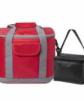 Koeltassen set draagtas schoudertas rood zwart 22 en 4 liter